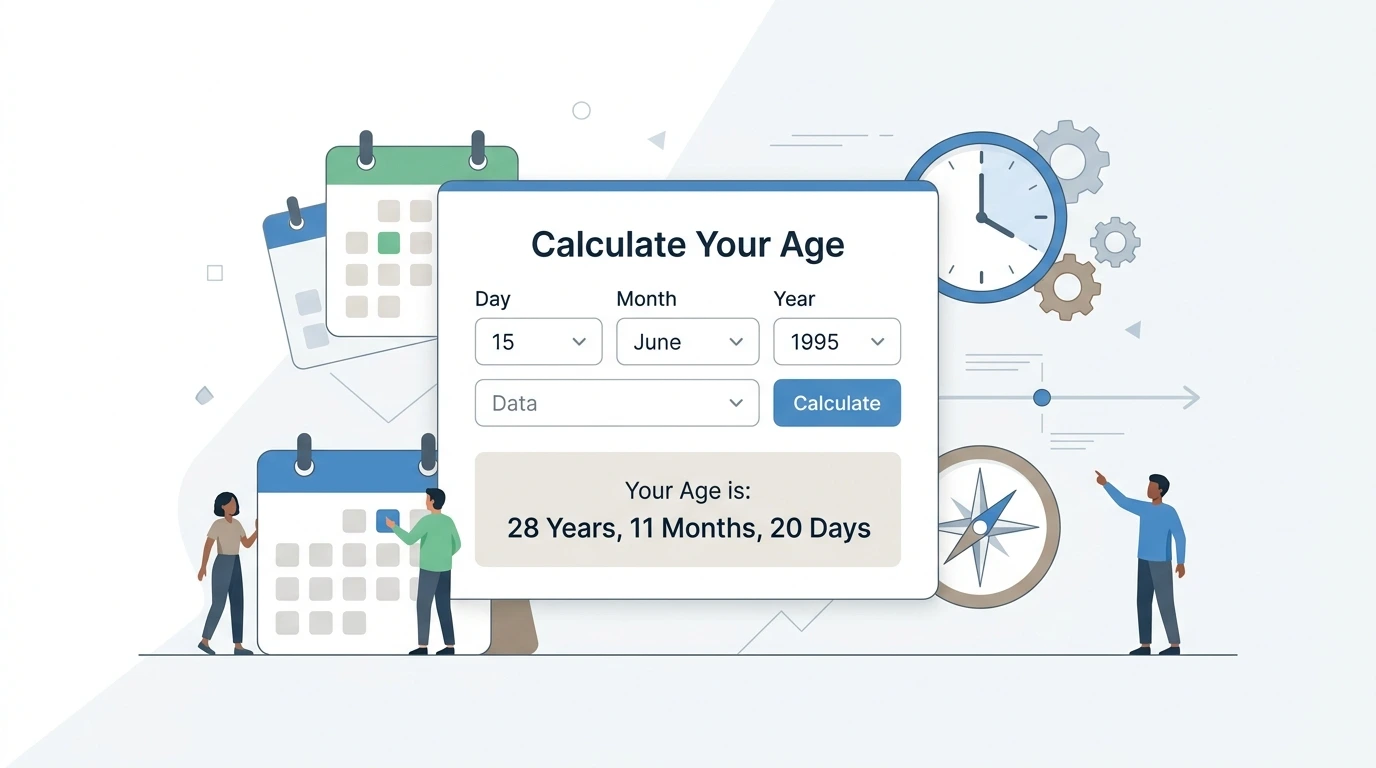 Online age calculator with date of birth fields and exact age result