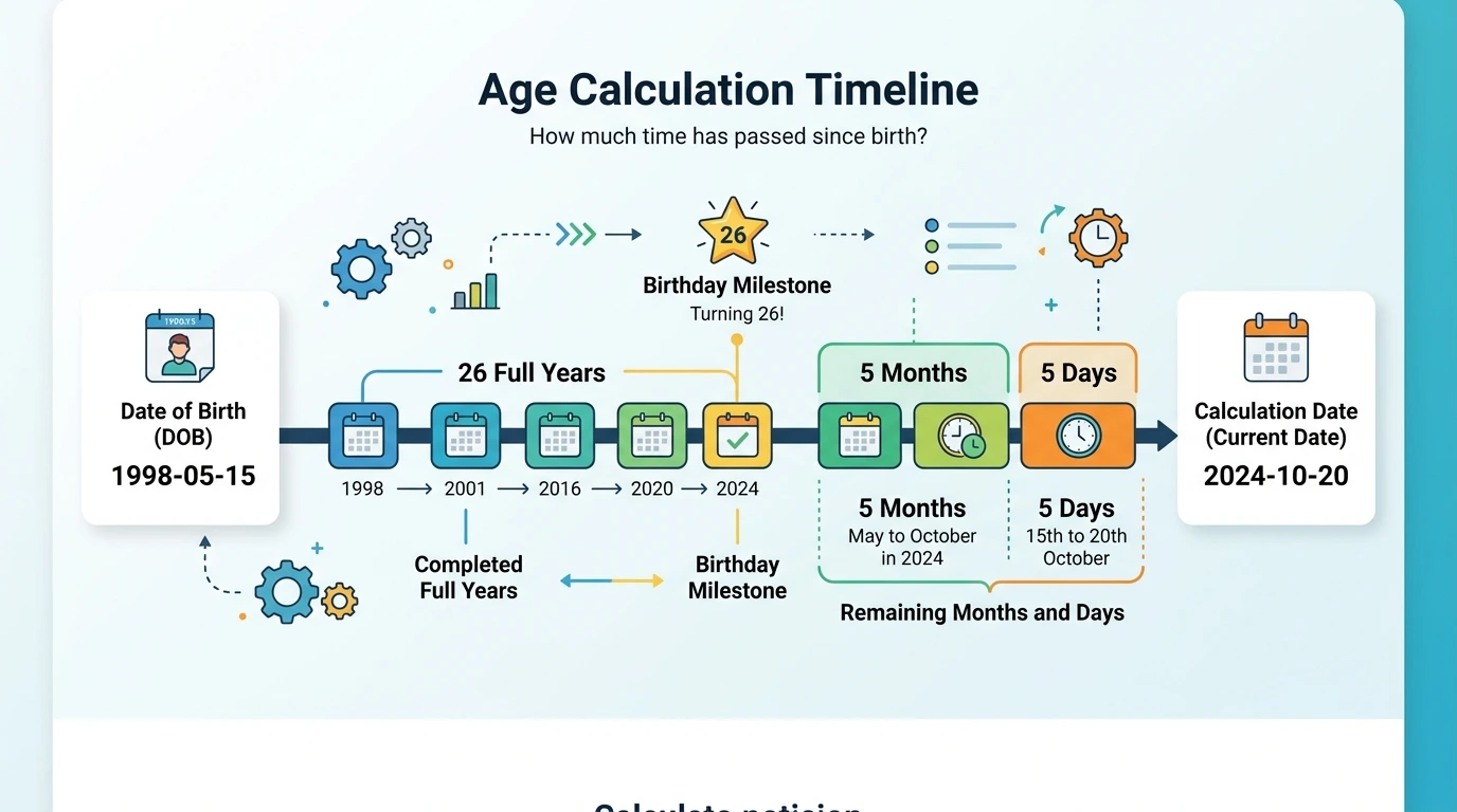 Timeline showing date of birth and calculation date used to determine age