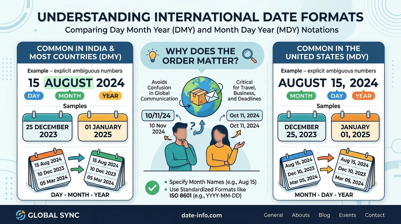 Comparison of date formats commonly used in India and the United States